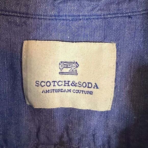 Scotch & Soda Mens Linen Blue Short Sleeve Button Down Size Medium Office Travel - Picture 3 of 9
